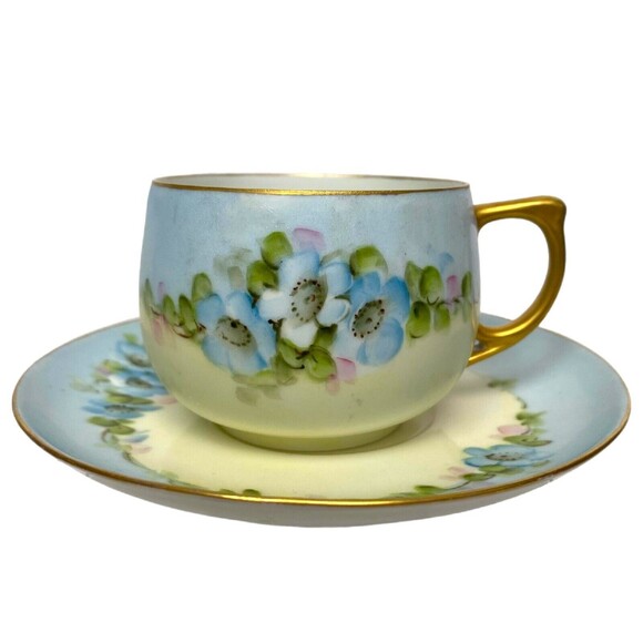 MZ Other - Vintage Tea Cup Saucer Moritz Zdekauer Austria Hand Painted Elegant Blue Floral